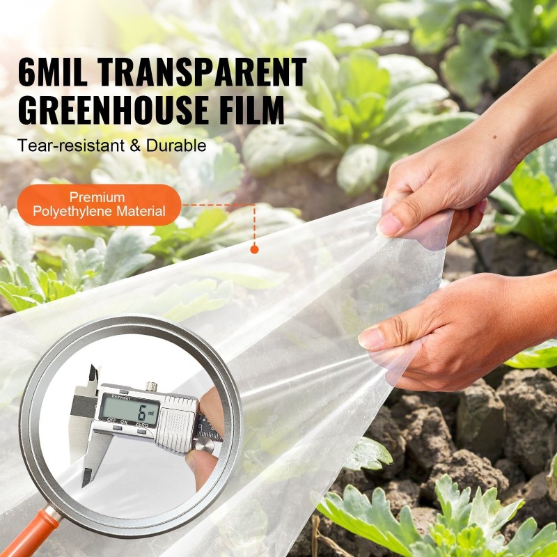 Kasvihuonekalvo polyeteeni 6 Mil 10×40 ft läpinäkyvä UV-suojattu
