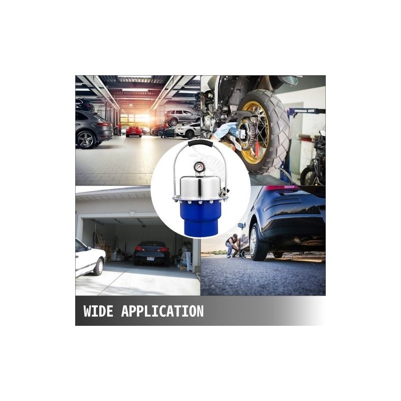 Paineilmainen jarrujen ja kytkimen ilmaussarja viiden litran säiliöllä manometrilla