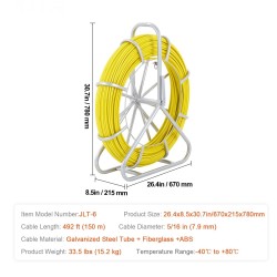 Lasikuituinen kaapelinvetojousi 150 m 8 mm ABS-pintainen teräskelateline 3 vaihdettavaa vetopäätä
