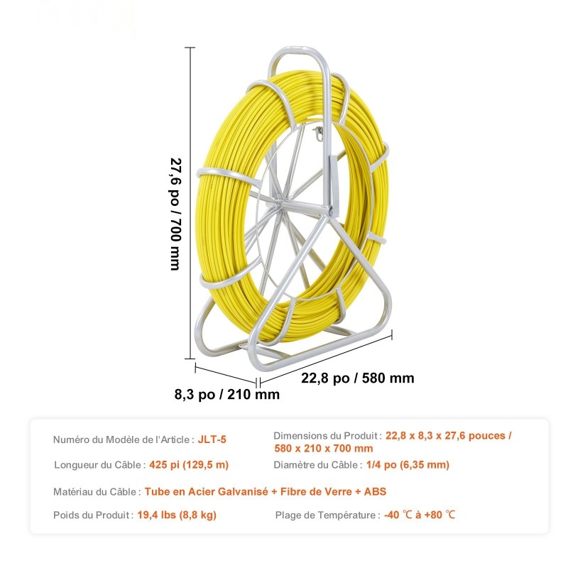 Lasikuituinen vetojousi 129,5 m 6,35 mm terästelineellä 3 vaihdettavaa vetopäätä eristävä rakenne