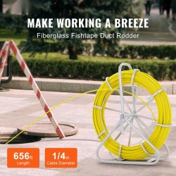 Lasikuituinen kaapelinvetojousi 200 m 6,35 mm teräksinen kelateline 3 vetopäätä putkiin