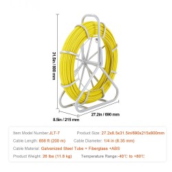 Lasikuituinen kaapelinvetojousi 200 m 6,35 mm teräksinen kelateline 3 vetopäätä putkiin