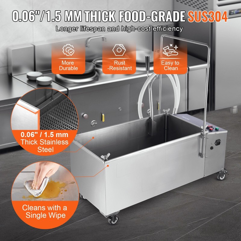 Siirrettävä friteerausöljyn suodatusjärjestelmä 55 litran 10 litraa minuutissa 304 ruostumaton teräs