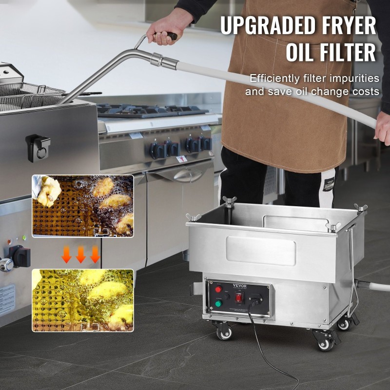 Mobiili friteerausöljyn suodatuslaite 18 l 10 l/min nelitasoinen suodatus 304-ruostumatonta terästä