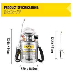 Käsipumppuruiskutin ruostumattomasta teräksestä neljän litran kotitalous- ja puutarhakäyttöön säädettävällä suuttimella