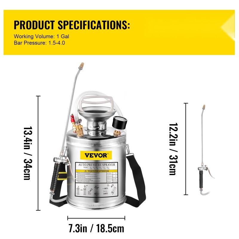 Käsipumppuruiskutin ruostumattomasta teräksestä neljän litran kotitalous- ja puutarhakäyttöön säädettävällä suuttimella