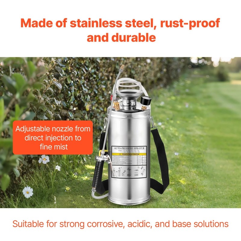 Käsipumppuruisku ruostumattomasta teräksestä 8 l kotitalous ja puutarhakäyttöön