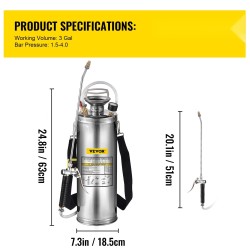 Paineellinen ruisku ruostumattomasta teräksestä 10 L käsikäyttöinen puutarhan ja lattioiden puhdistukseen