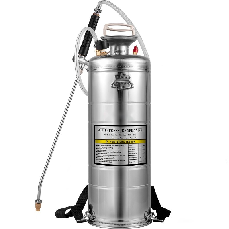 Ruostumaton teräsruisku 12 L käsikäyttöinen säädettävällä messinkisuuttimella kotitalous ja puutarhakäyttöön