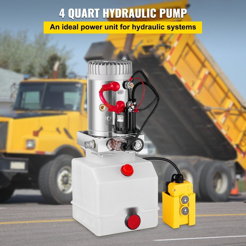 Yksitoiminen hydraulipumppu 12 voltin tasavirtamoottori 1,6–3 kilowattia 4 litran läpikuultava säiliö käsiohjain