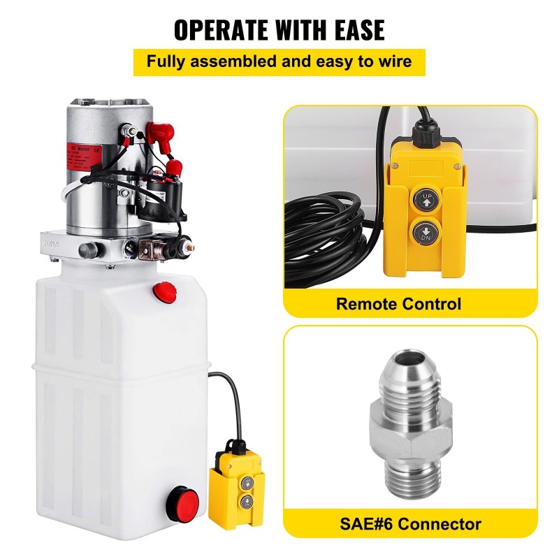 Yksitoiminen 12 voltin hydraulinen tehopakkaus 6 litran muovisäiliöllä ajoneuvonostoon