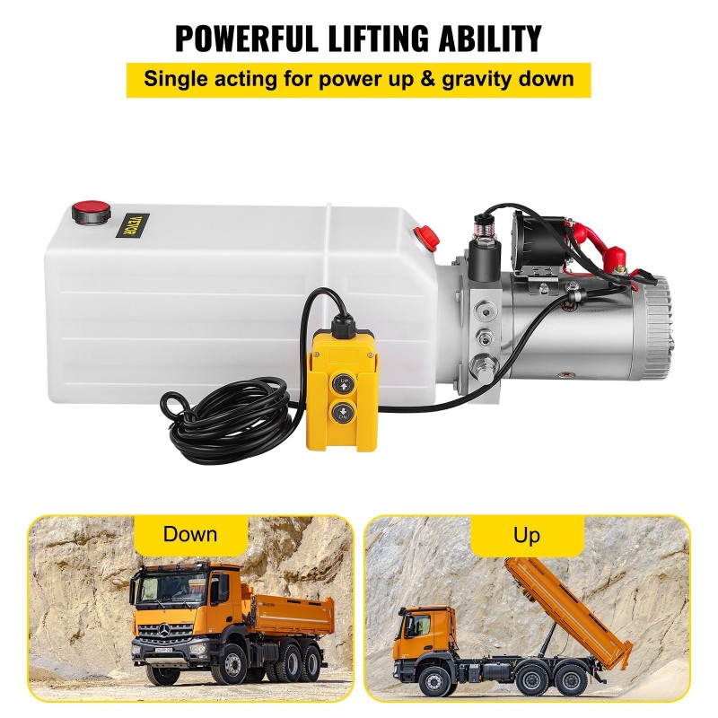 Yksitoiminen hydraulinen tehoyksikkö 12 voltin moottori 8 l läpikuultava muovisäiliö