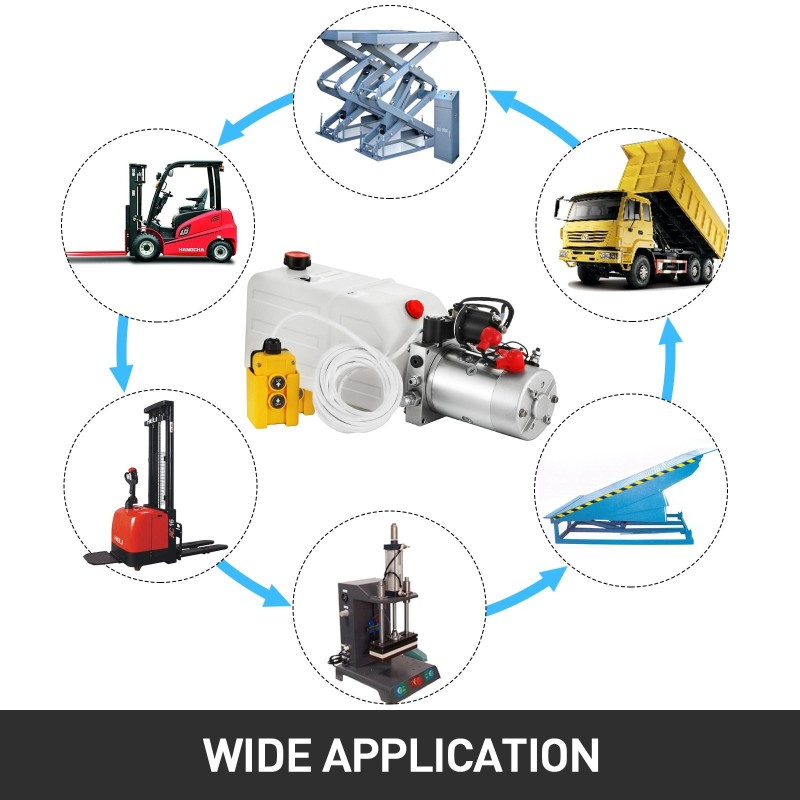 Yksitoiminen hydraulipumppu kahdentoista voltin seitsemän litran läpikuultavalla muovisäiliöllä