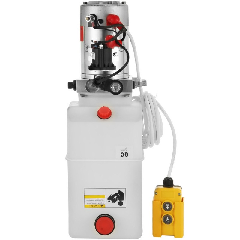 Yksitoiminen hydraulipumppu kahdentoista voltin seitsemän litran läpikuultavalla muovisäiliöllä