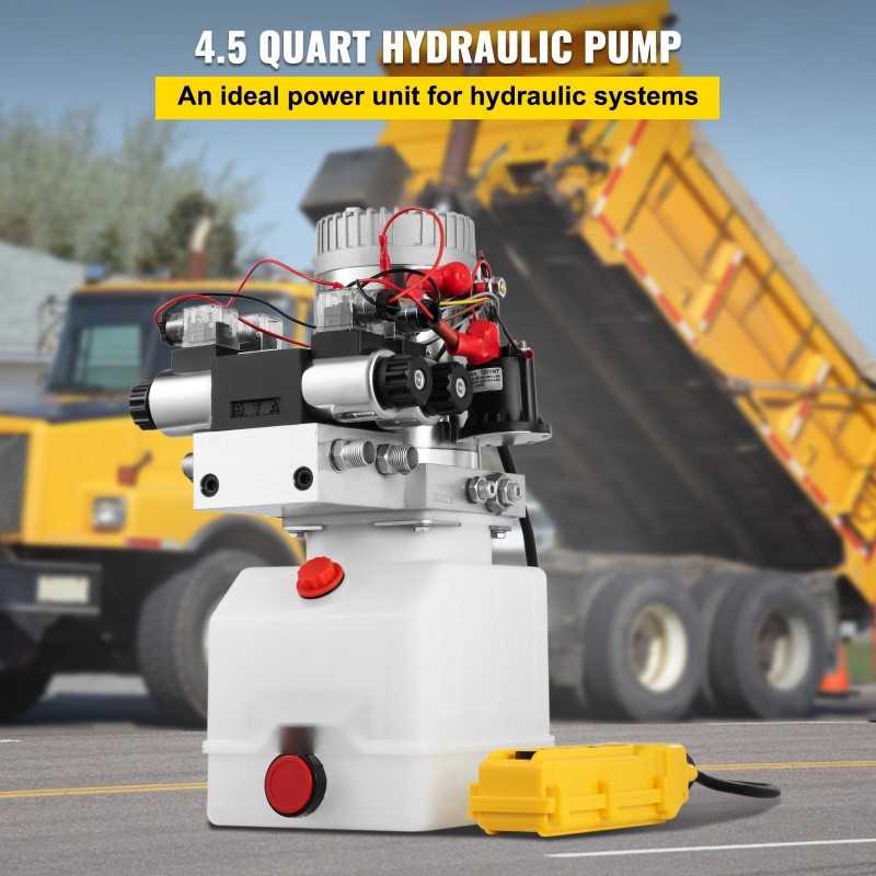 Kaksitoiminen hydraulinen tehopaketti kaksisolenoidinen 12V 1600W 4,5 l muovisäiliöllä