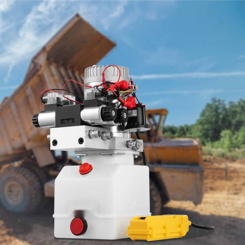 Kaksitoiminen hydraulinen tehopaketti kaksisolenoidinen 12V 1600W 4,5 l muovisäiliöllä