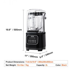 Ammattikäyttöinen pöytätehosekoitin lasikannu 2 l ruostumattomat teräsosat musta