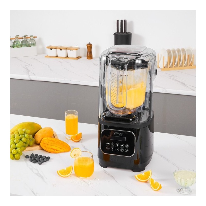 Ammattikäyttöinen pöytätehosekoitin lasikannu 2 l ruostumattomat teräsosat musta