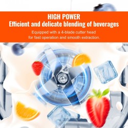 Tehosekoitin muovikannulla 2 litraa 2200 wattia musta mehustin mylly ammattikäyttöön