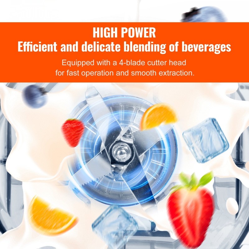 Tehosekoitin muovikannulla 2 litraa 2200 wattia musta mehustin mylly ammattikäyttöön