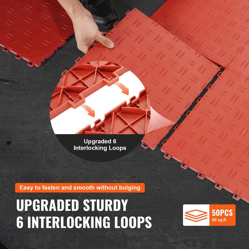 Lattialaatat polypropeeni 305x305 mm 50 kpl lukittuvat punainen autotalli