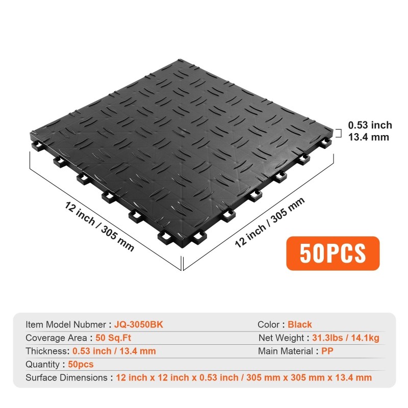 Yhteenlukittuvat lattiatiilet polypropeeni 305 x 305 x 13 mm 50 kpl timanttipinta