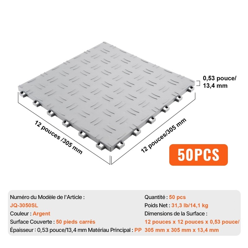 Autotallilaatat PP-muovia 305x305 mm 50 kpl kaksipuolisella kuvioinnilla hopea