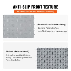 Toisiinsa lukittuvat autotallilaatat PP-muovi 305×305×13 mm 25 kpl kaksipuolinen liukuestopinta hopea