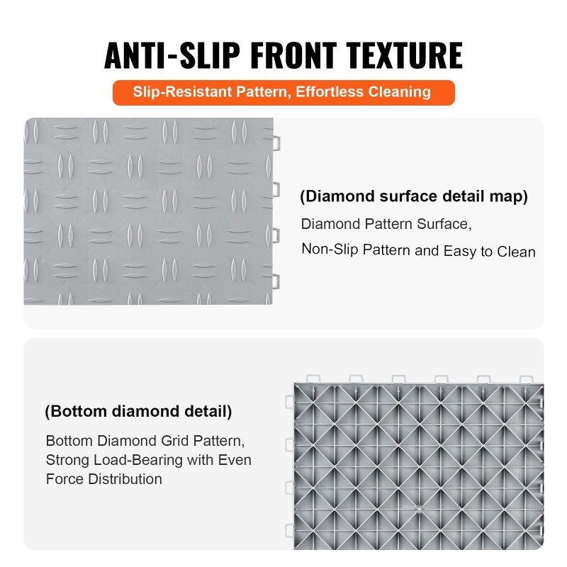 Toisiinsa lukittuvat autotallilaatat PP-muovi 305×305×13 mm 25 kpl kaksipuolinen liukuestopinta hopea