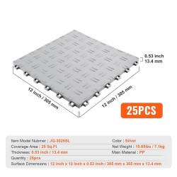 Toisiinsa lukittuvat autotallilaatat PP-muovi 305×305×13 mm 25 kpl kaksipuolinen liukuestopinta hopea