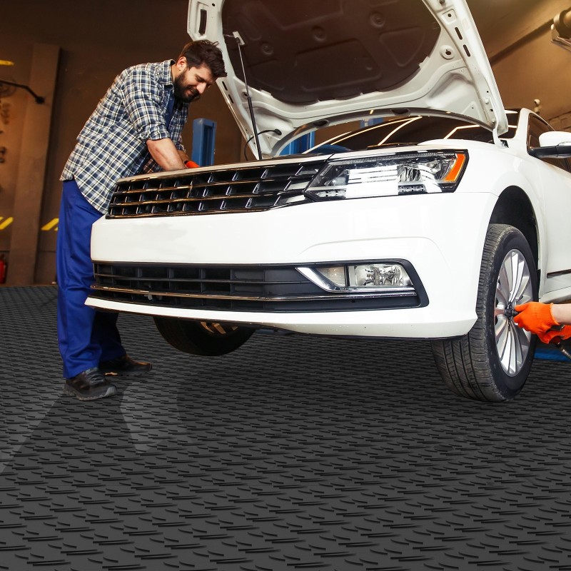 Autotallin lattiasuojalaatat lukittuvat polypropeeni 305x305x13,4 mm 25 kpl musta