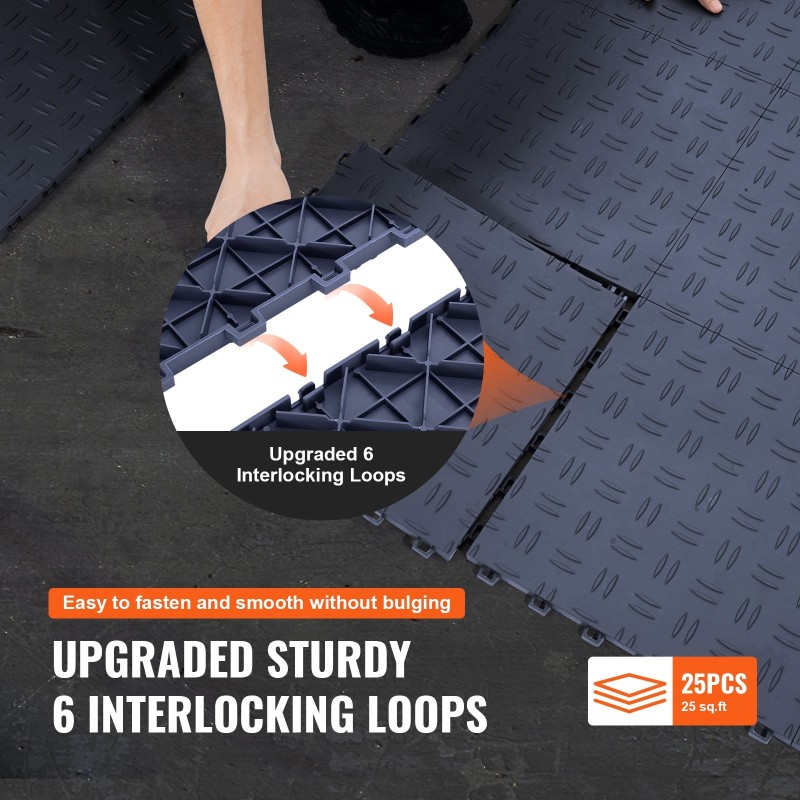 Toisiinsa lukittuvat PP autotallilaatat 305x305x13 mm 25 kpl grafiitinharmaa