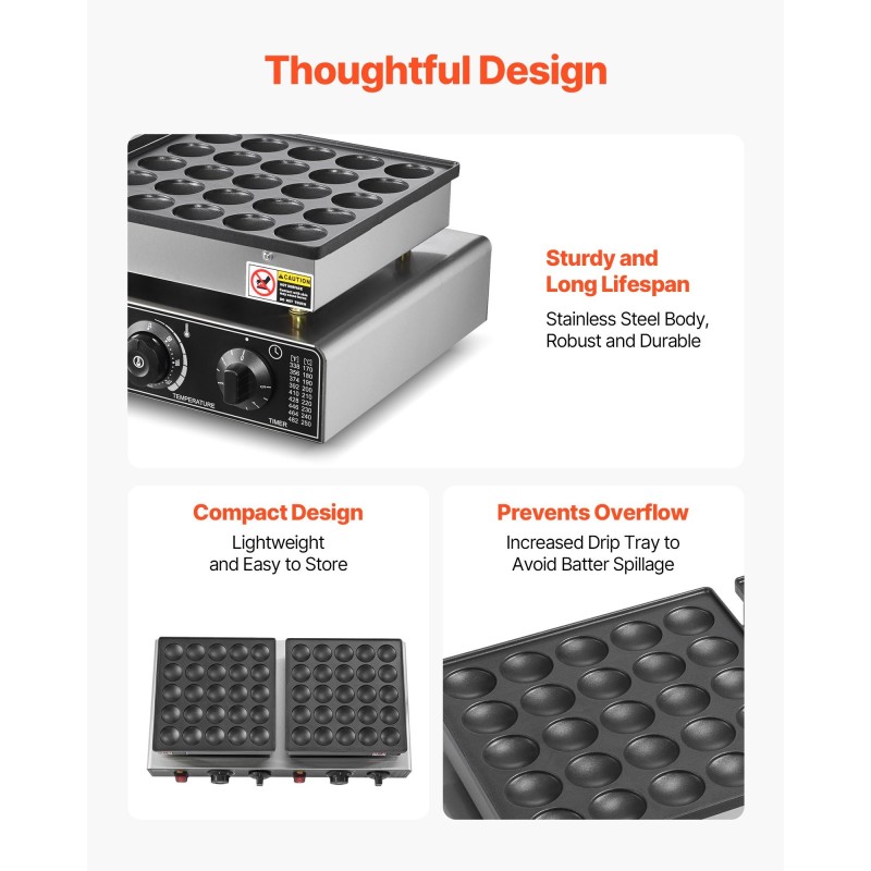 Minipannukakkujen paistokone 50 kpl tarttumaton ruostumaton teräs 1800W ajastin lämpötilansäätö