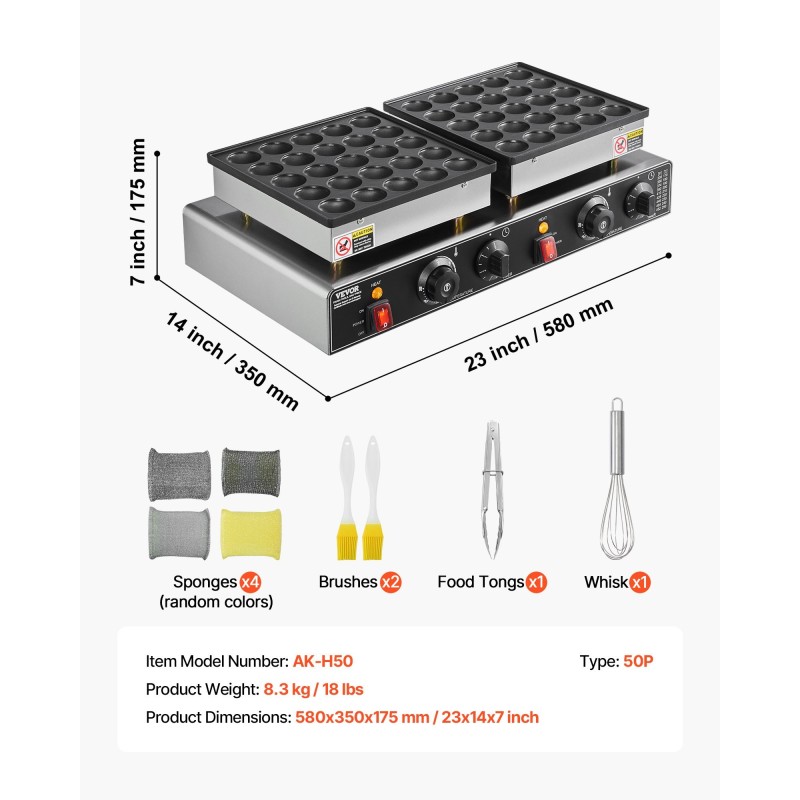 Minipannukakkujen paistokone 50 kpl tarttumaton ruostumaton teräs 1800W ajastin lämpötilansäätö