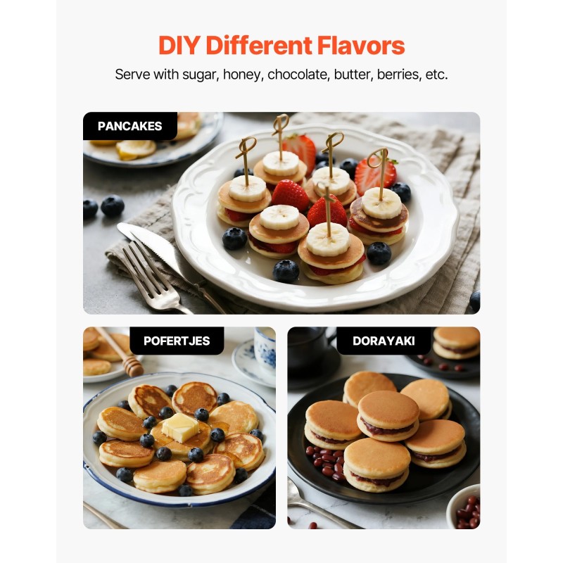 Sähköinen minipannukakkukone ruostumaton teräs 25 pientä pannukakkua säädettävä lämpötila ajastin
