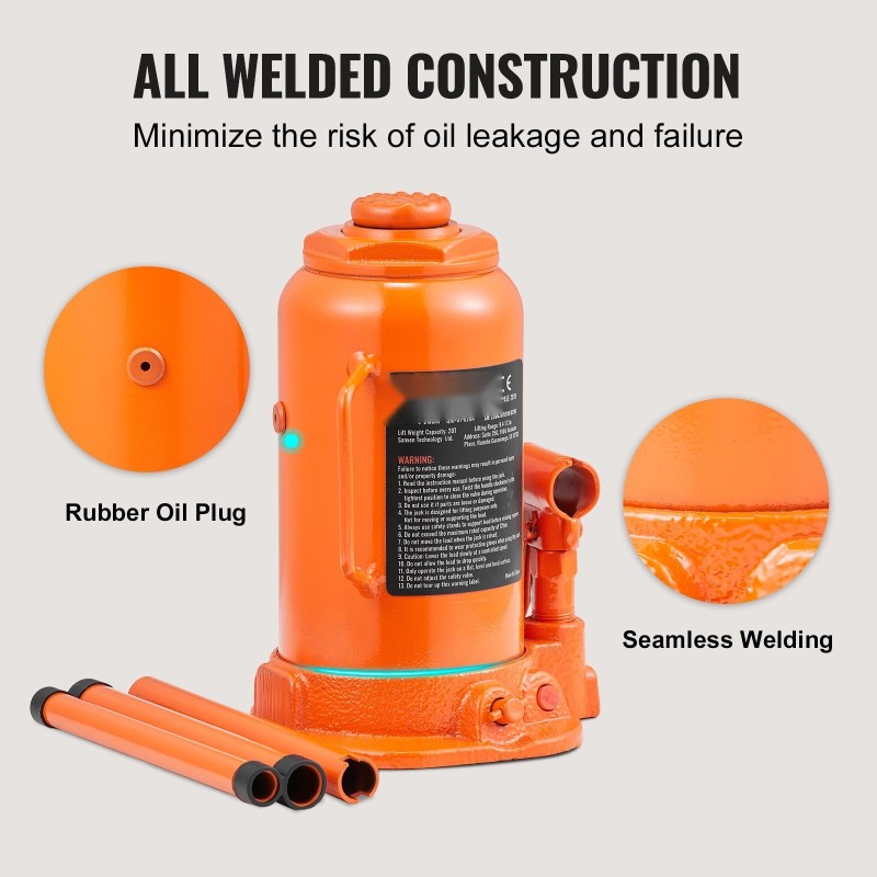 Hydraulinen pullotunkki 20 tonnia nostokorkeus 240–450 mm kolmiosainen varsi