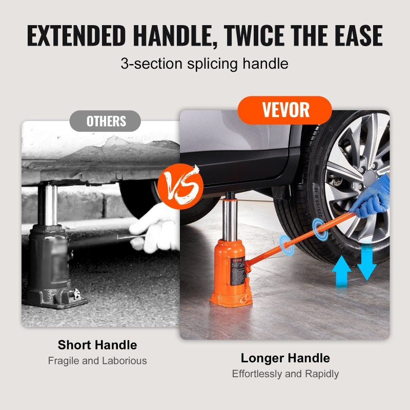 Hydraulinen pullotunkki 20 tonnia nostokorkeus 240–450 mm kolmiosainen varsi