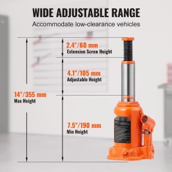 Hydraulinen pullotunkki 12 tonnia nostokorkeus 190–355 mm kauttaaltaan hitsattu runko kolmiosainen varsi