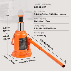 Hydraulinen pullotunkki 12 tonnia nostokorkeus 190–355 mm kauttaaltaan hitsattu runko kolmiosainen varsi