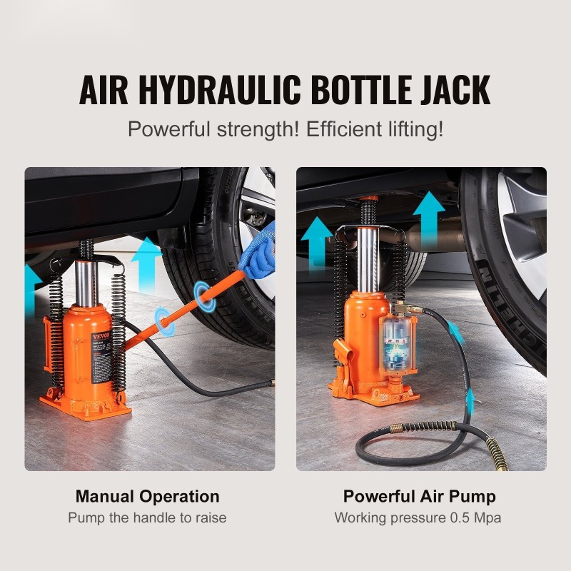 Pullotunkki ilmahydraulinen 20 tonnia 265–500 mm nostokorkeus ilma ja käsikäyttö