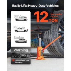 Hydraulinen pullotunkki 12 t 205–400 mm nostoalue valurauta ja hiiliteräs autoille