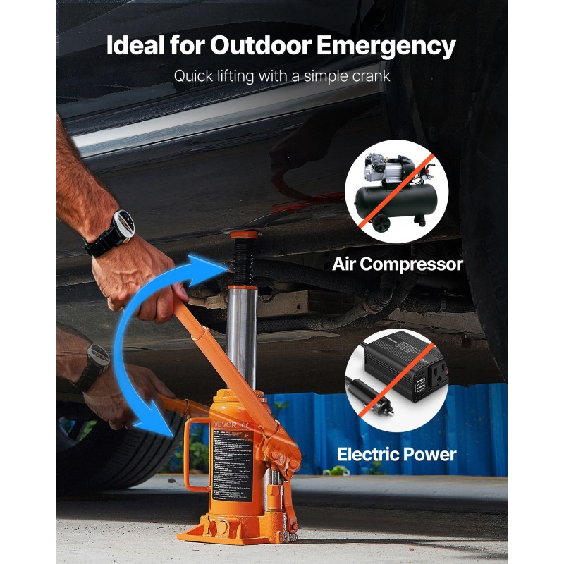 Hydraulinen pullotunkki 12 t 205–400 mm nostoalue valurauta ja hiiliteräs autoille