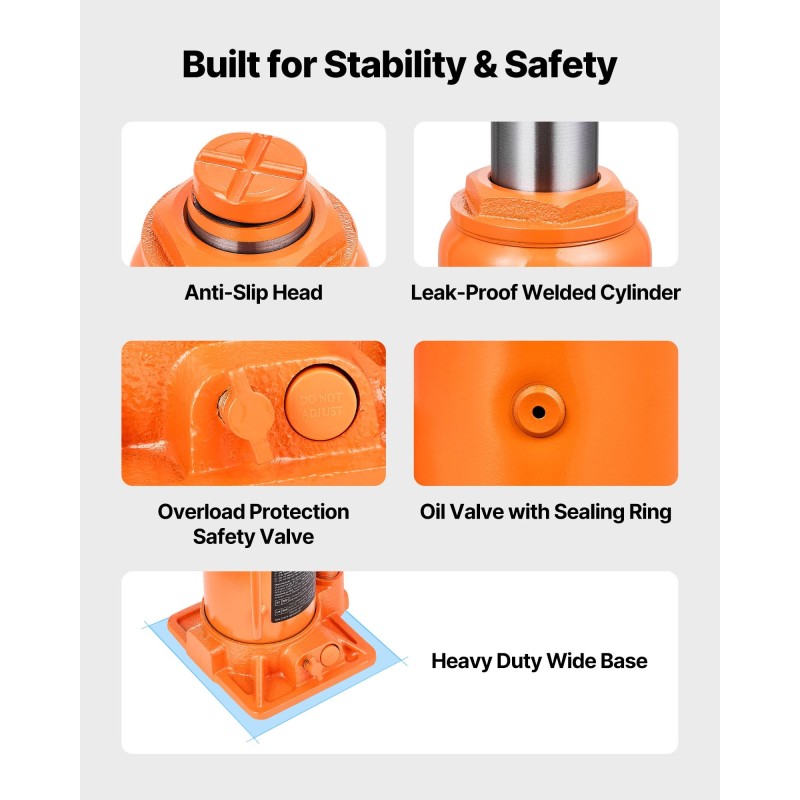 Hydraulinen pullotunkki 12 t 205–400 mm nostoalue valurauta ja hiiliteräs autoille