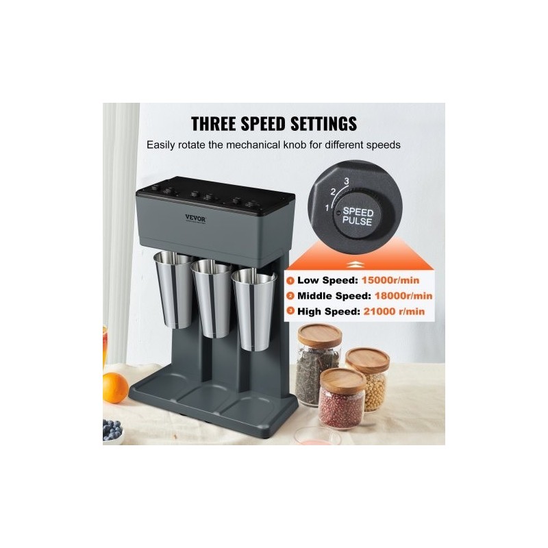 Pirtelökone ruostumatonta terästä kolmipäinen kolmella 820 millilitran kupilla