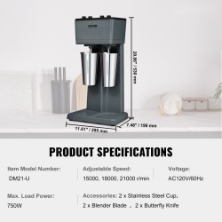 Pirtelökone kaksipäinen 820 ml SUS304 ruostumaton teräs ajastimella