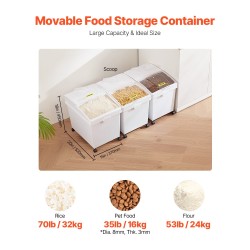 Säilytysastiat polypropeenimuovi 40 l 3 kpl kuivaruokasäilytykseen pyörillä liukuva kansi kauha