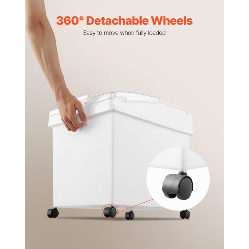 Säilytysastiat polypropeenimuovi 40 l 3 kpl kuivaruokasäilytykseen pyörillä liukuva kansi kauha