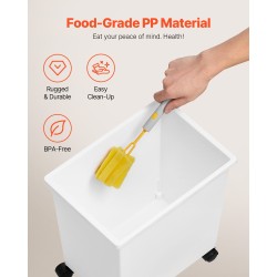 Säiliösetti kolmen kahdenkymmenenviiden litran PP-muovia valkoinen pyörillä ja läpinäkyvällä kannella