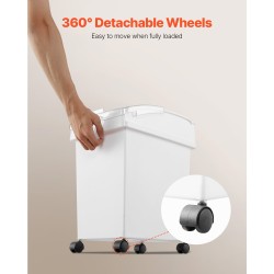 Säiliösetti kolmen kahdenkymmenenviiden litran PP-muovia valkoinen pyörillä ja läpinäkyvällä kannella