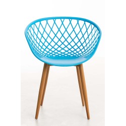 Tyylikäs retro-vierailutuoli puukuvioidulla metallirungolla ja muovi-istuimella